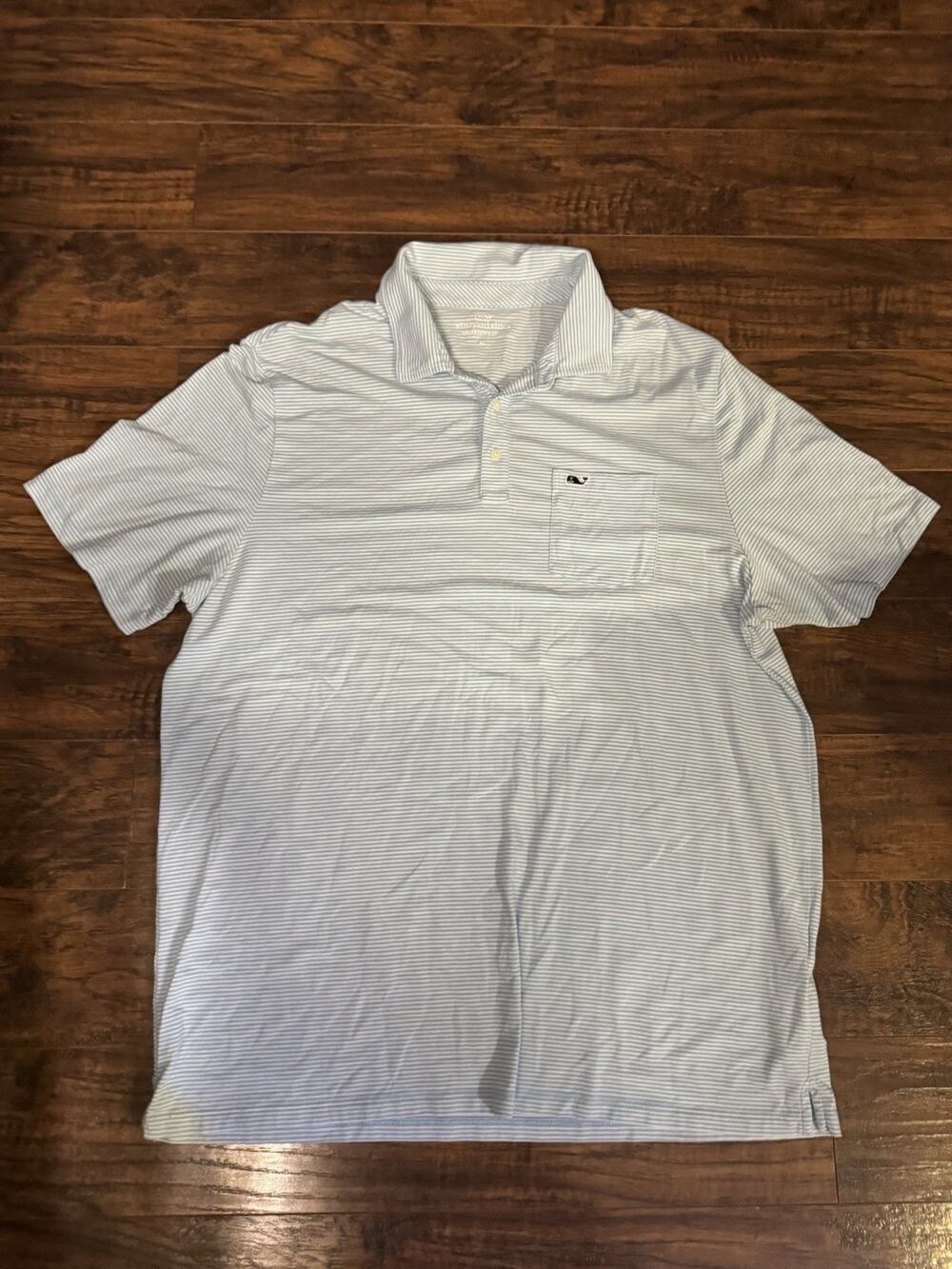 Vineyard Vines Edgartown Polo Shirt Men's XL Blue/White Stripe Pocket Whale Logo
